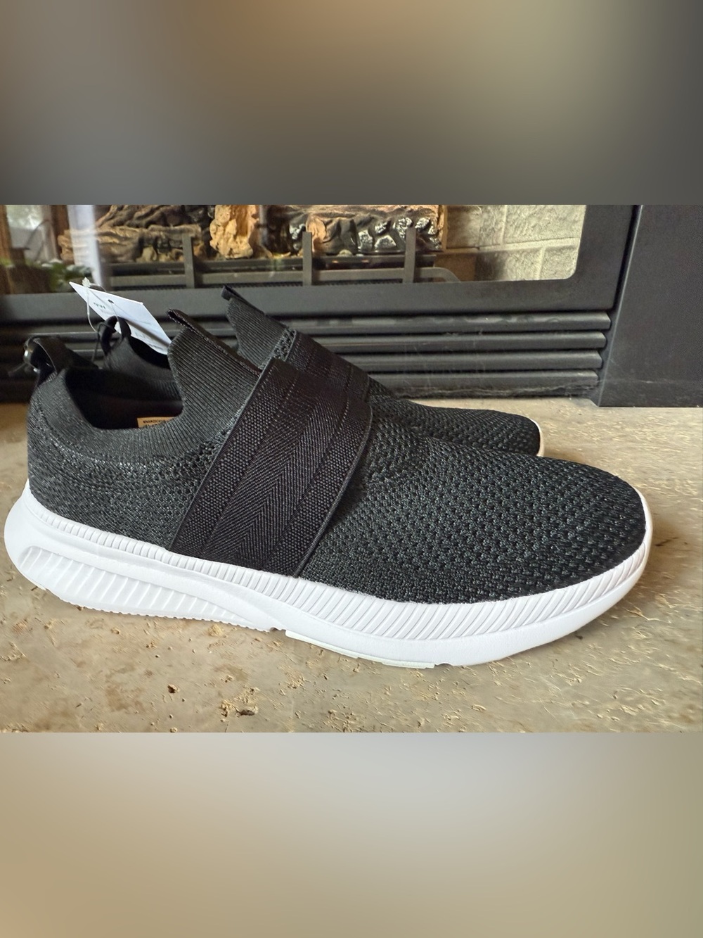 Athletic Works Black Knit Slip-On Sneakers with White Sole Size 9W